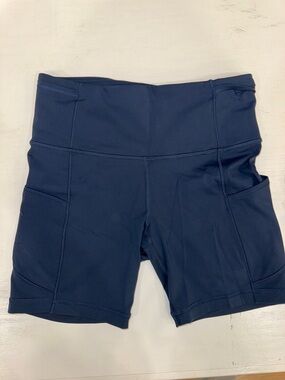 Lululemon Navy High-Rise Bike Shorts with Side Pockets